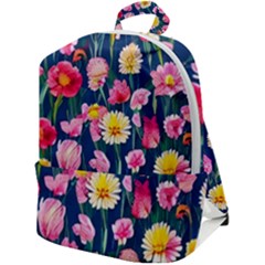 Botanical Flowers Pattern Zip Up Backpack by GardenOfOphir
