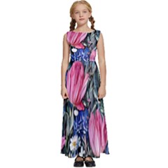 Tropical Paradise Kids  Satin Sleeveless Maxi Dress by GardenOfOphir