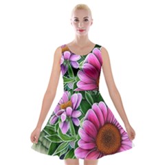 Bouquet Of Sunshine Velvet Skater Dress by GardenOfOphir