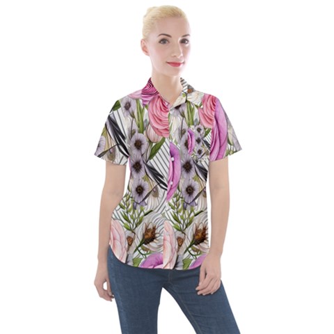 Summertime Blooms Women s Short Sleeve Pocket Shirt by GardenOfOphir