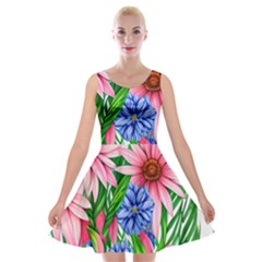 Exotic Tropical Flowers Velvet Skater Dress by GardenOfOphir