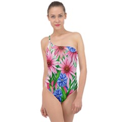 Exotic Tropical Flowers Classic One Shoulder Swimsuit by GardenOfOphir