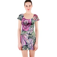 Summer Floral Short Sleeve Bodycon Dress by GardenOfOphir