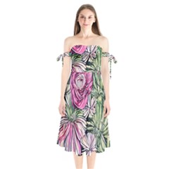 Summer Floral Shoulder Tie Bardot Midi Dress by GardenOfOphir
