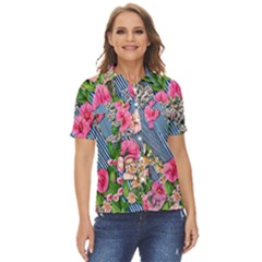Vintage Botanical Flowers Women s Short Sleeve Double Pocket Shirt