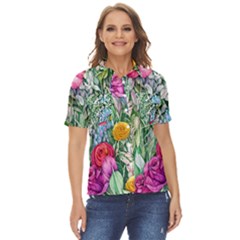 Cottagecore Tropical Flowers Women s Short Sleeve Double Pocket Shirt