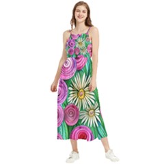 Tropical Flowers Pattern Boho Sleeveless Summer Dress by GardenOfOphir