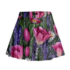 Cheerful Watercolor Flowers Mini Flare Skirt by GardenOfOphir