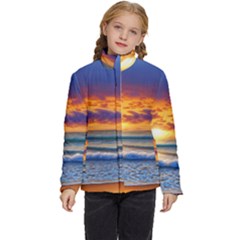 Summer Sunset Over The Ocean Kids  Puffer Bubble Jacket Coat by GardenOfOphir