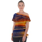 Nature s Sunset Over Beach Off Shoulder Tie-Up Tee