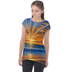 Sunset Scenic View Photography Cap Sleeve High Low Top by GardenOfOphir