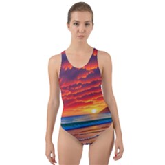 Sunset Over The Ocean Cut-out Back One Piece Swimsuit by GardenOfOphir