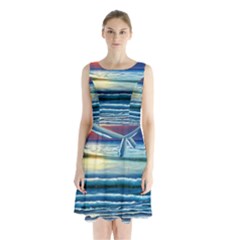 Sunset Beach Waves Sleeveless Waist Tie Chiffon Dress by GardenOfOphir