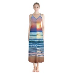 Sunset Beach Waves Button Up Chiffon Maxi Dress by GardenOfOphir