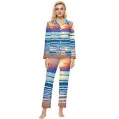 Sunset Beach Waves Womens  Long Sleeve Velvet Pocket Pajamas Set by GardenOfOphir