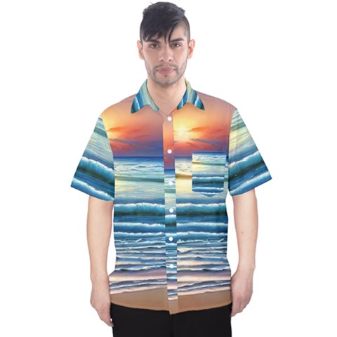 Sunset Beach Waves Men s Hawaii Shirt by GardenOfOphir
