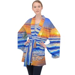 Summer Sunset Surf Long Sleeve Velvet Kimono  by GardenOfOphir