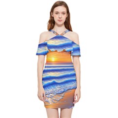 Summer Sunset Surf Shoulder Frill Bodycon Summer Dress by GardenOfOphir
