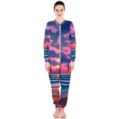 Sunset Over The Beach Onepiece Jumpsuit (ladies) by GardenOfOphir