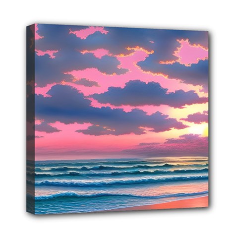 Sunset Over The Beach Mini Canvas 8  X 8  (stretched) by GardenOfOphir