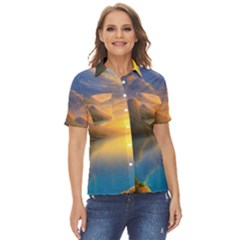 Benevolent Sunset Women s Short Sleeve Double Pocket Shirt