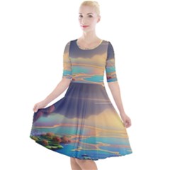 Exquisite Sunset Quarter Sleeve A-line Dress by GardenOfOphir