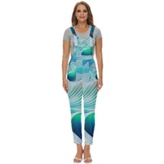 Pastel Abstract Waves Pattern Women s Pinafore Overalls Jumpsuit by GardenOfOphir
