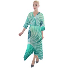 Pink Sky Blue Ocean Waves Quarter Sleeve Wrap Front Maxi Dress by GardenOfOphir