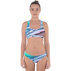 Shore Blue Ocean Waves Cross Back Hipster Bikini Set by GardenOfOphir