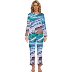 Shore Blue Ocean Waves Womens  Long Sleeve Lightweight Pajamas Set by GardenOfOphir