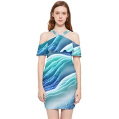 Pastel Beach Wave I Shoulder Frill Bodycon Summer Dress by GardenOfOphir