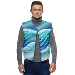 Pastel Beach Wave I Men s Short Button Up Puffer Vest	 by GardenOfOphir
