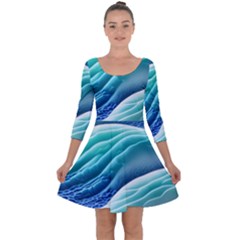 Pastel Beach Wave I Quarter Sleeve Skater Dress by GardenOfOphir