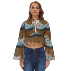Abstract Waves Summertime On The Sea Boho Long Bell Sleeve Top