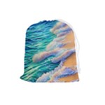 Waves At The Ocean s Edge Drawstring Pouch (Large)