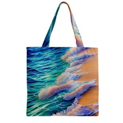 Waves At The Ocean s Edge Zipper Grocery Tote Bag by GardenOfOphir