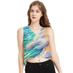 Waves At The Ocean s Edge V-Neck Cropped Tank Top