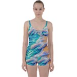 Waves At The Ocean s Edge Tie Front Two Piece Tankini