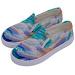Waves At The Ocean s Edge Kids  Canvas Slip Ons