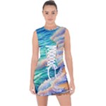 Waves At The Ocean s Edge Lace Up Front Bodycon Dress