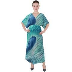 Summer Ocean Waves V-neck Boho Style Maxi Dress