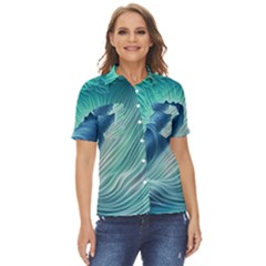 Summer Ocean Waves Women s Short Sleeve Double Pocket Shirt