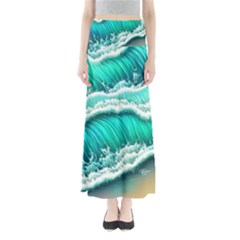 Ocean Waves Design In Pastel Colors Full Length Maxi Skirt by GardenOfOphir