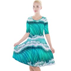 Ocean Waves Design In Pastel Colors Quarter Sleeve A-line Dress by GardenOfOphir