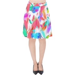 Feathers Pattern Background Colorful Plumage Velvet High Waist Skirt by Ravend