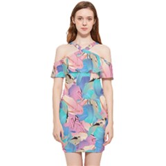 Painting Watercolor Abstract Design Artistic Ink Shoulder Frill Bodycon Summer Dress