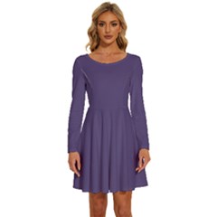 Cyber Grape Purple	 - 	long Sleeve Wide Neck Velvet Dress by ColorfulDresses