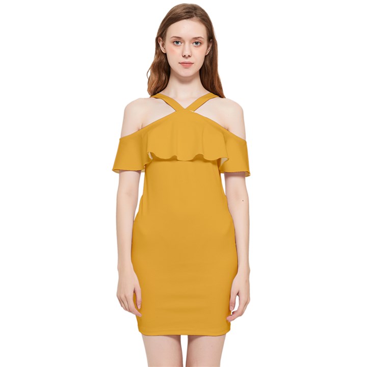 Gamboge Orange	 - 	Shoulder Frill Bodycon Summer Dress