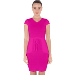 Magenta Pink	 - 	capsleeve Drawstring Dress by ColorfulDresses