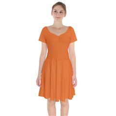Dark Papaya Orange	 - 	short Sleeve Bardot Dress